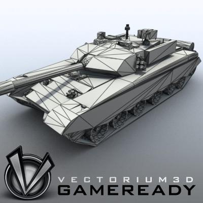 3D Model of Game-ready model of modern Chinese main battle tank ZTZ99 (Type 99) with two RGB textures: 1024x1024 for tank and 1024x512 for track and wheels. - 3D Render 7